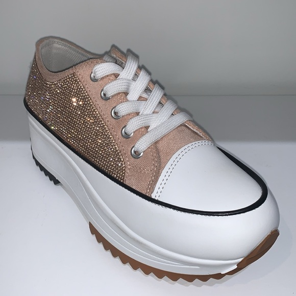 ROSE GOLD RHINESTONE LOW TOP SNEAKERS - Picture 5 of 7